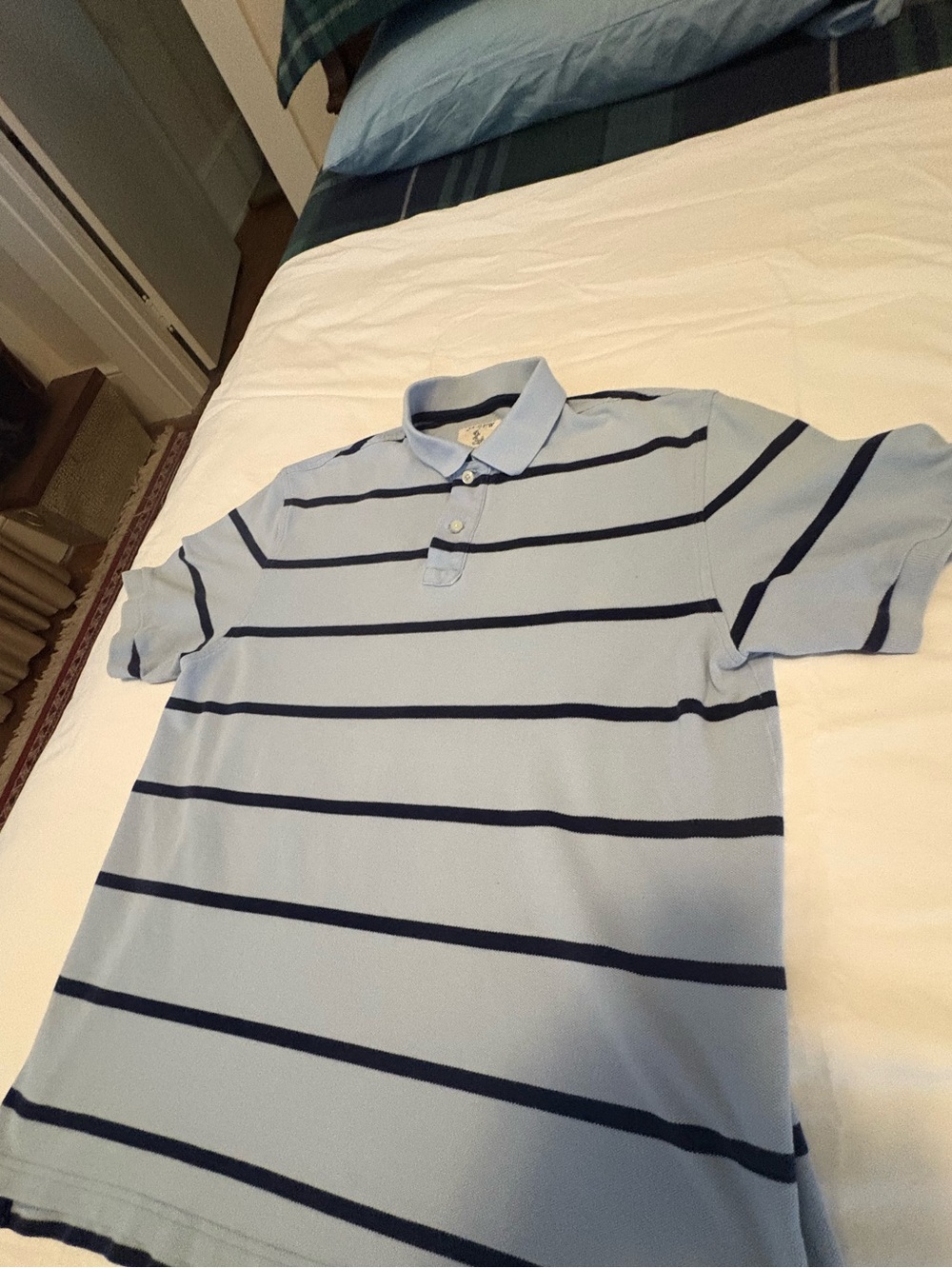 J. Crew Light Blue Polo with Navy Horizontal Stripes - Picture 2 of 2